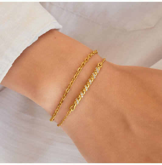  Tide Echo - Bracelets à maillons - Argent / GP 14 carats - Zircone - 18,5cm